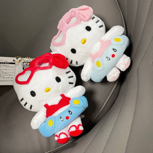 Summer Kitty Plush Doll Keychain HelloKitty Adorable KeyChains Plush Accessories bag Charms Kawaii Fluffy Pendants Anime Sanrio